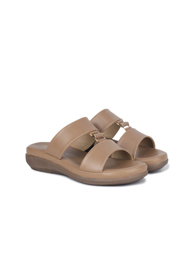 She Zone أحذية مسطحة مفتوحة من الأمام باللون البيج للنساء - Image 2