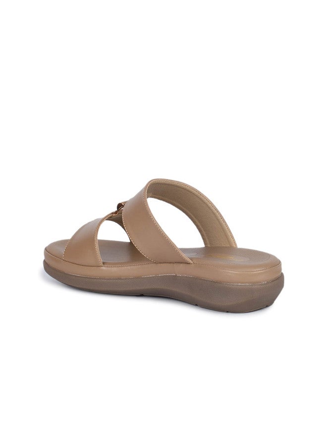 She Zone أحذية مسطحة مفتوحة من الأمام باللون البيج للنساء - Image 3