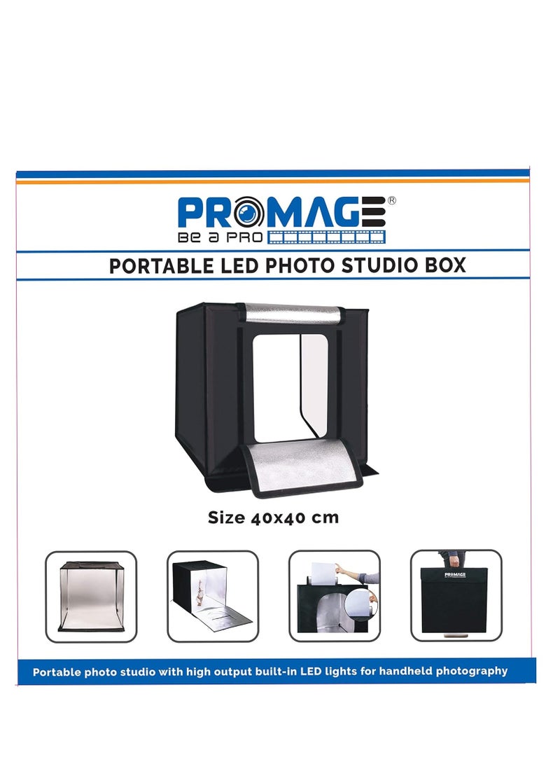 PROMAGE PM-440 II LED Photo Light Box 40x40cm – Foldable Portable Photography Studio Tent with Dual LED Strips, Dimmable Lighting, and Multiple Backdrops for Product Shooting - Image 3