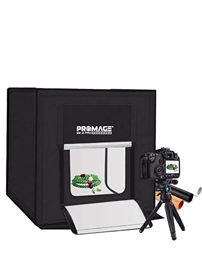PROMAGE PM-440 II LED Photo Light Box 40x40cm – Foldable Portable Photography Studio Tent with Dual LED Strips, Dimmable Lighting, and Multiple Backdrops for Product Shooting - Image 1