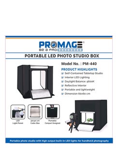 PROMAGE PROMAGE PM-440 II LED Photo Light Box 40x40cm – Foldable Portable Photography Studio Tent with Dual LED Strips, Dimmable Lighting, and Multiple Backdrops for Product Shooting  - Image 4