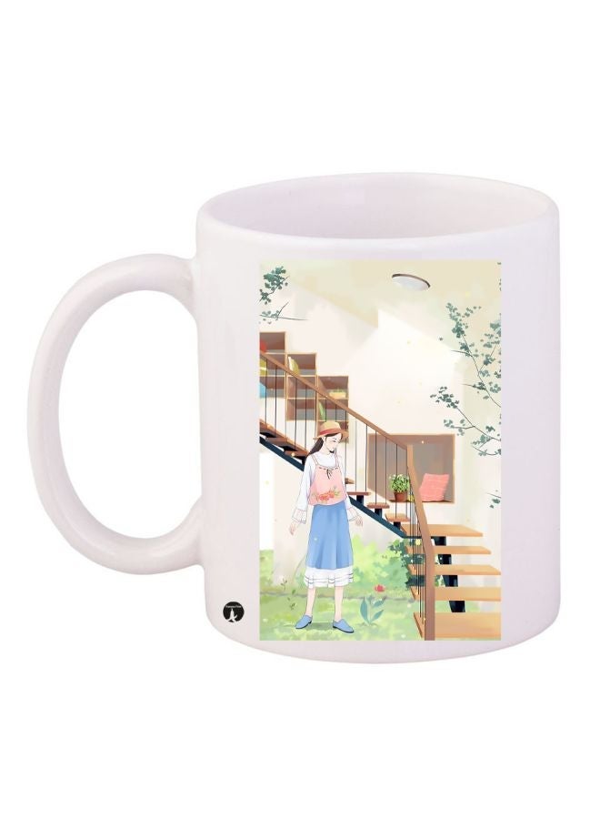 Girl Printed Coffee Mug White/Yellow/Brown 11ounce