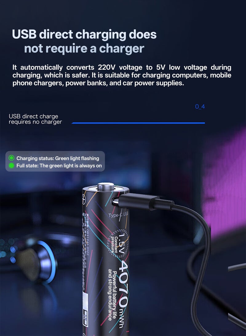 Delipow rechargeable aa battery, No.5 lithium battery, 4070mWh, large-capacity 1.5v constant voltage, with Type-C fast charging cable, suitable for blood pressure monitors, electronic locks, mice, game controllers, etc（four batteries） - Image 5