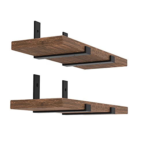 WEKIS Shelf Bracket, Heavy Duty Floating Shelf Brackets 12-Inch Long, 4-Pack Brackets for Shelves, Black Coated J Shape Metal Wall Shelf Support Brackets with 1/5-Inch Thick and 160 lb. Load Capacity - Image 1