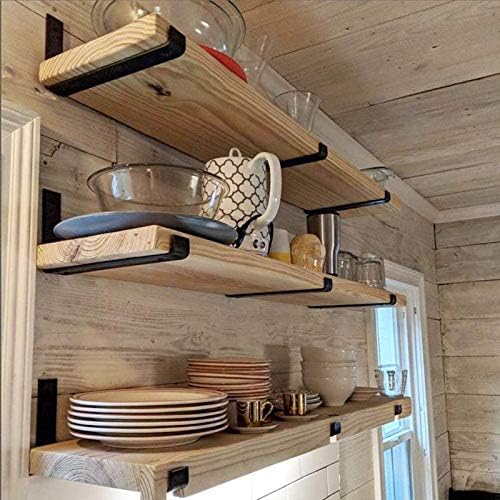WEKIS Shelf Bracket, Heavy Duty Floating Shelf Brackets 12-Inch Long, 4-Pack Brackets for Shelves, Black Coated J Shape Metal Wall Shelf Support Brackets with 1/5-Inch Thick and 160 lb. Load Capacity - Image 3
