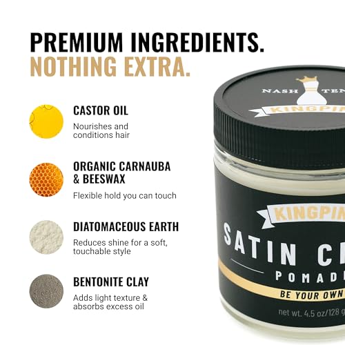 Kingpin Satin Cream Hair Wax for Smooth Styling - Medium Hold & Natural Finish - Lightweight, Non-Greasy Hair Pomade for Men, All-Day Control & Texture - 4.5oz - Image 3