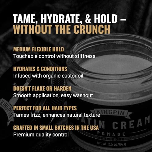 Kingpin Satin Cream Hair Wax for Smooth Styling - Medium Hold & Natural Finish - Lightweight, Non-Greasy Hair Pomade for Men, All-Day Control & Texture - 4.5oz - Image 2