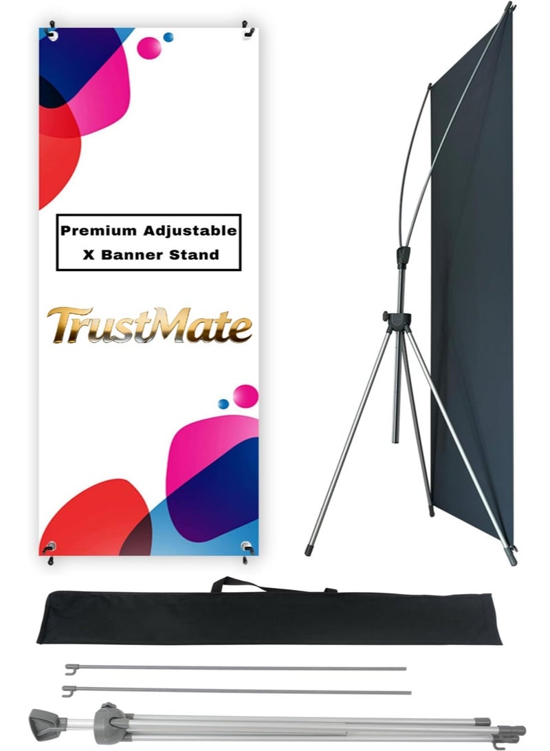 TrustMate X Banner Stand, Adjustable Banner Holder for Trade Show & Exhibition, 23"–32" (58.4–81.3 cm) W × 63"–78" (160.0–198.1 cm) H Portable Retractable Poster Stand with Travel Bag, Aluminum Frame for Retail, Office & Restaurant Display - Image 1
