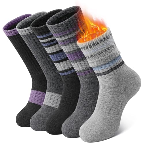 SIMIYA 5 Pairs Merino Wool Socks for Women Winter Thick Warm Hiking Socks Women Thermal Crew Cushion Socks - Image 1