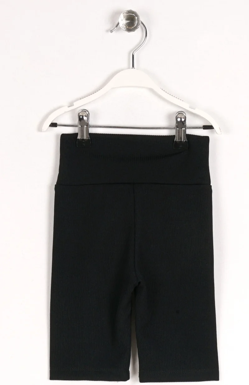 Zepkids Girl Black Color Happy Emblem Ribbed Short Tights