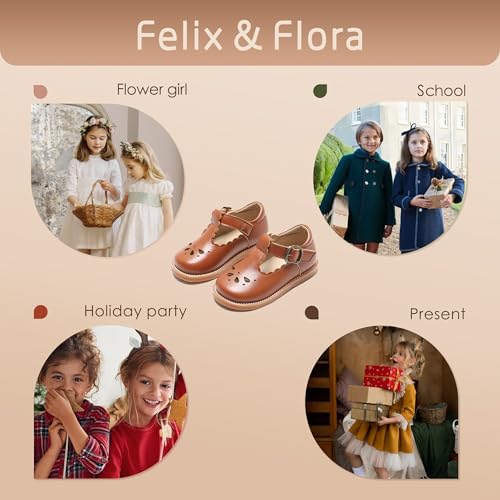 Felix & Flora Toddler Little Girl Brown Mary Jane Dress Shoes - Ballet Flats for Easter Flower Girl Party School Shoes（Brown,9 Toddler - Image 5
