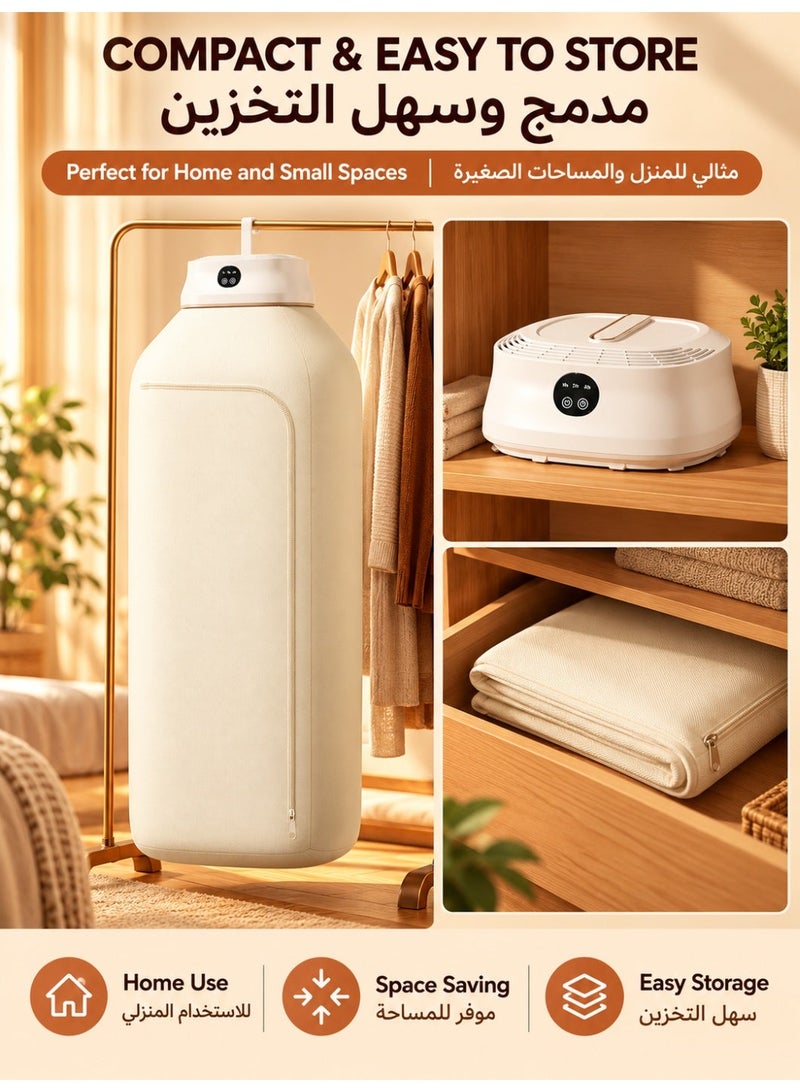 XiuWoo Portable Electric Clothes Dryer with Foldable Drying Cover, 360° Warm-Air Circulation, 1–7H Timer & Overheat Protection, Compact Indoor Garment Dryer for Apartment, Travel, Baby Clothes, Underwear, Socks & Shirts, White - Image 4