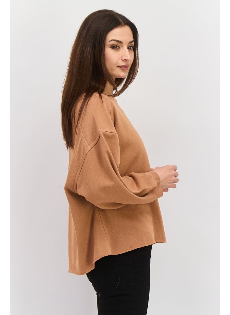 Sage Collective Women Round Neck Plain Sweatshirt, Brown  - Image 2