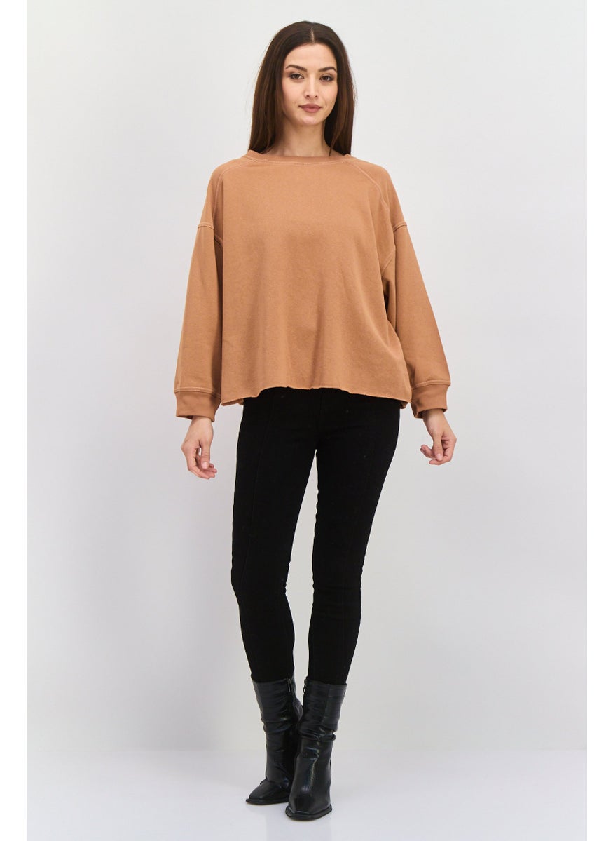 Sage Collective Women Round Neck Plain Sweatshirt, Brown  - Image 4