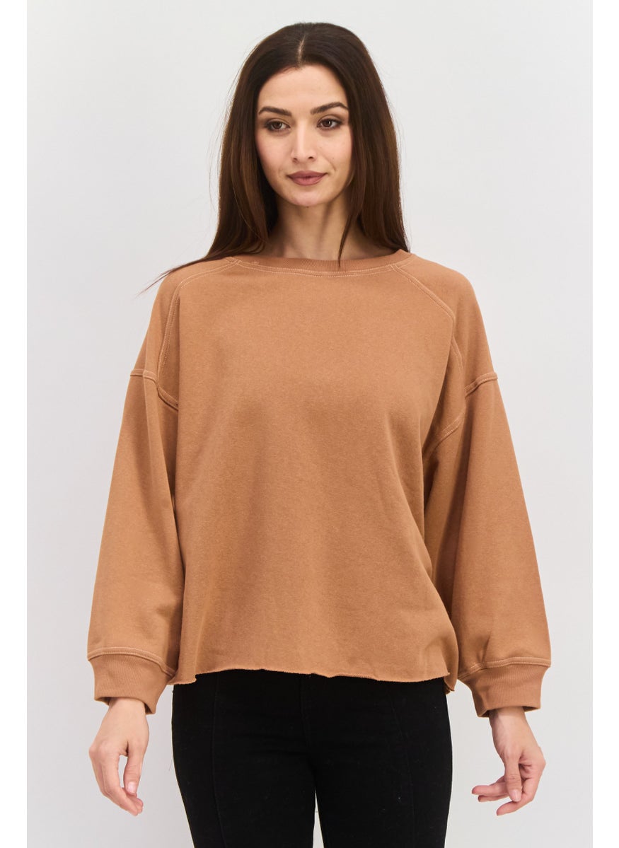 Women Round Neck Plain Sweatshirt, Brown - pzsku/Z728CBABEC36AB7CE0EBDZ/45/_/1737642973/3a031518-a1f1-466c-ab6b-006e630434dd