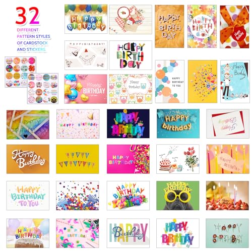 Joyberg 32 PCS Happy Birthday Cards Bulk with Envelopes, 4x6 Assorted Birthday Cards - Image 3