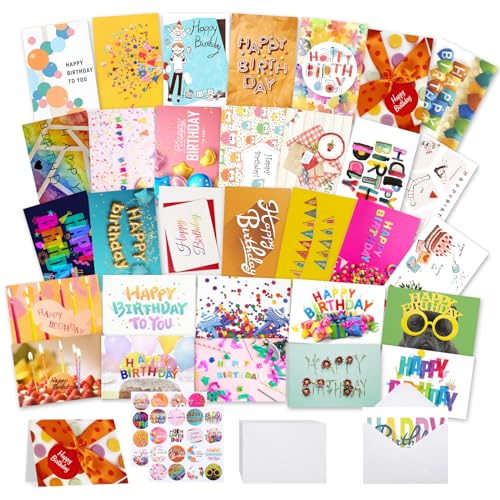 Joyberg 32 PCS Happy Birthday Cards Bulk with Envelopes, 4x6 Assorted Birthday Cards - Image 1