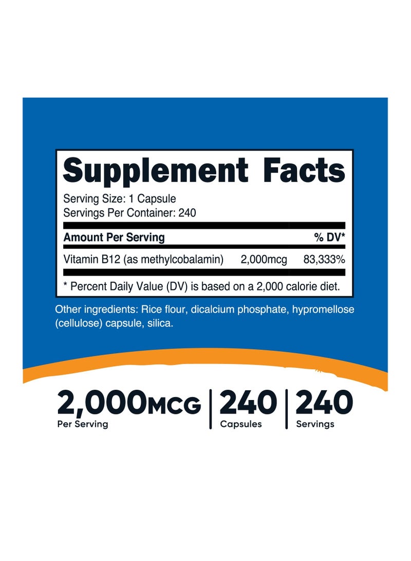 Nutricost Vitamin B12 Methylcobalamin,2000 MCG Per serving- 240 SERVINGS | 240 Capsules  - Image 3