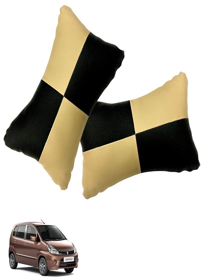 NikrokZ Car Pillow Faux Leather Material Check Design (2 Pieces) in Beige for Zen Estilo_PR1098 - Image 1