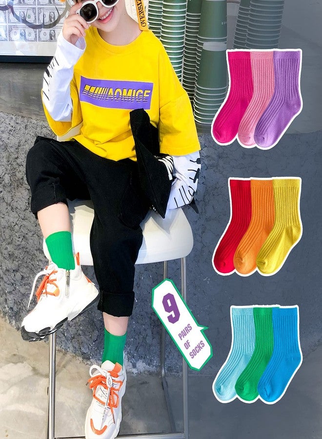 Mini Panda Little Girl's Socks, Girls Socks Cute ,girls Crew Socks 9 Pairs Pack, 9 Pairs-5, 9-12 Years - Image 4