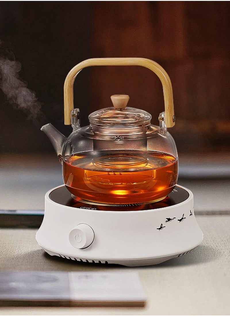 TOMSHOO Electric Coffee Pot Warmer with 900ml Teapot,Electric Teapot Stove, 800W Electric Ceramic Stove Hot Plate,20 Min Auto Power Off，Heater Stove Countertop Burner for Boiling Water, Tea, Coffee  (White)  - Image 2