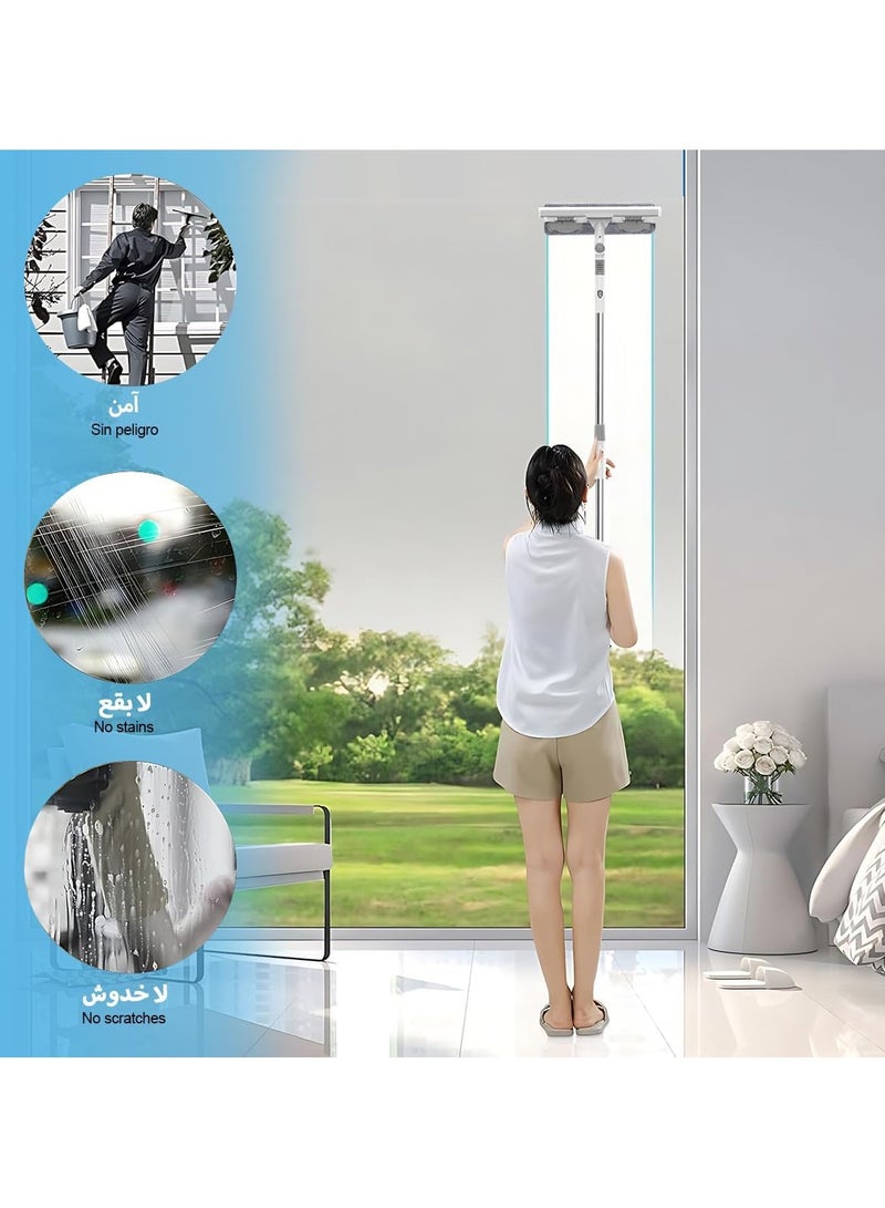 Arabest Window Cleaner Squeegee Cleaning Tool 2-in-1 with Microfiber Scrubber&Squeegee Long Handle Window Cleaning Kit with Extension Pole Bendable Head for High Window,Car or Shower (106-148cm) - Image 2