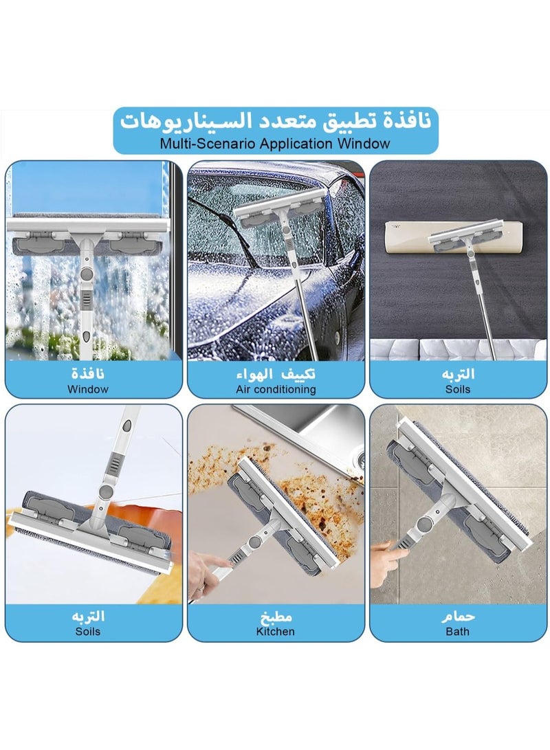 Arabest Window Cleaner Squeegee Cleaning Tool 2-in-1 with Microfiber Scrubber&Squeegee Long Handle Window Cleaning Kit with Extension Pole Bendable Head for High Window,Car or Shower (106-148cm) - Image 5