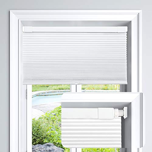 LazBlinds Cordless Cellular Shades No Tools No Drill Light Filtering Honeycomb Shades Pleated Blinds for Windows 35 W x 64 H White