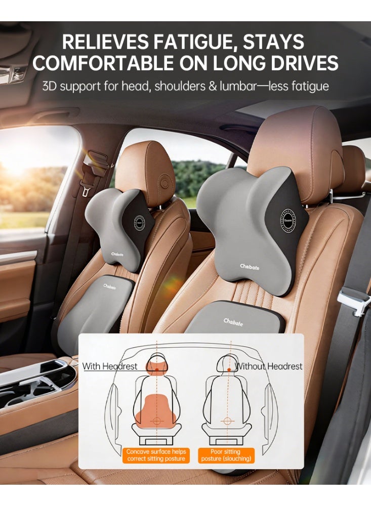 Chebote 2PCS Car Neck Pillow & Lumbar Support Set Memory Foam Ergonomic Headrest and Back Cushion Kit Adjustable Strap for Car Seat Office Chair Long Driving Comfort - Image 2