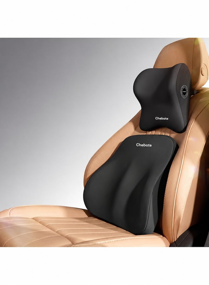 Chebote 2PCS Car Neck Pillow & Lumbar Support Set Memory Foam Ergonomic Headrest and Back Cushion Kit Adjustable Strap for Car Seat Office Chair Long Driving Comfort - Image 1
