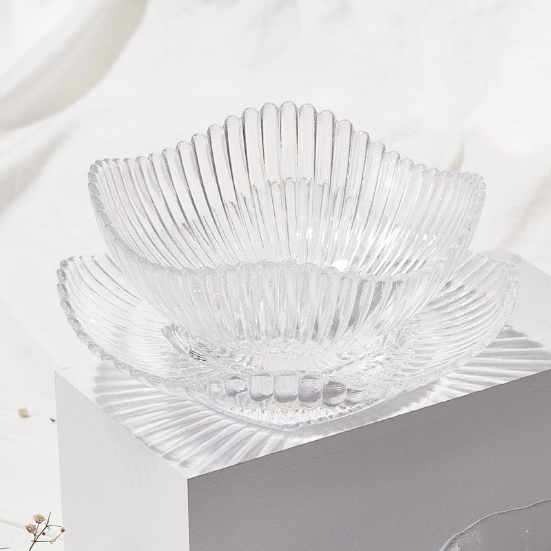 Denizli Crystal Ribbed Bowl with Saucer - 14*14 cm, Clear