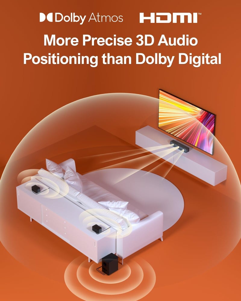 ULTIMEA 5.1ch Soundbar with Dolby Atmos, 410W 3D Surround Sound System, Soundbar for TV with Wireless Subwoofer and 2 Rear Speakers, APP Control, Surround & Bass Adjustable Home Theater, Poseidon D60 - Image 3