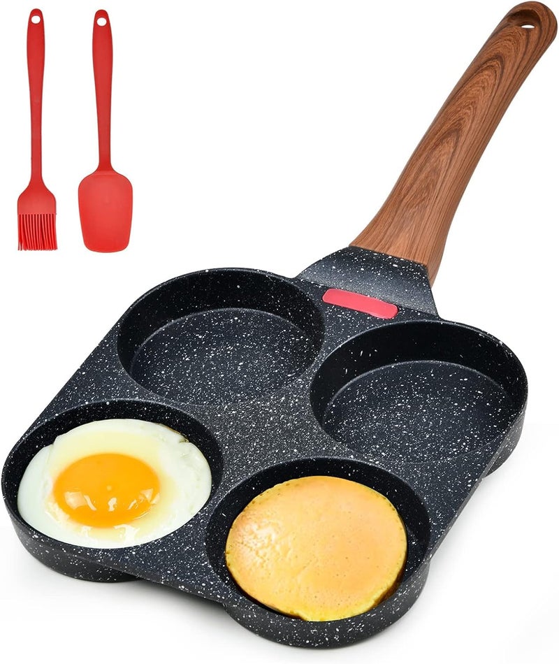 Krysnas 3 Hole Non Stick Egg Frying pan with Detachable Wooden HandleMulti Purpose Frying pan for Omelet uttapam idli Burger Poached Egg Kitchen Breakfast Pancake3 in 1 Fry Pan Black - Image 1