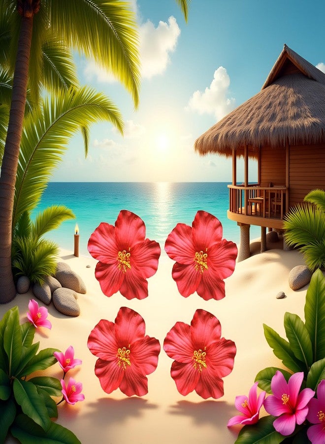 4 قطع من مشابك الشعر الحمراء على شكل زهور هاواي بطول 8 سم، للنساء والفتيات، إكسسوارات شعر بوهيمية أنيقة، مثالية للراقصات والعرائس وحفلات الزفاف والشاطئ. - Image 3