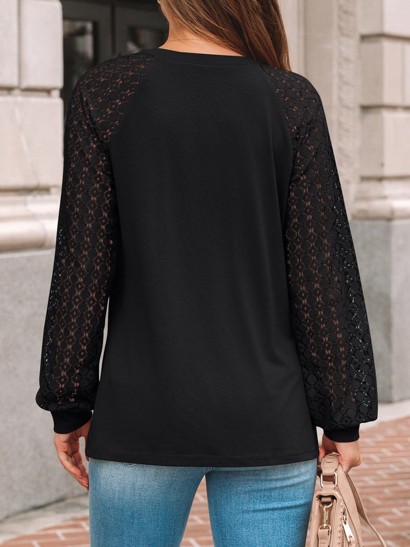 AUTOMET Womens Long Sleeve Shirts Lace Tops Business Casual Blouses 2026 Fall Winter Fashion New Years Eve Nye Outfits Trendy Clothes Knit T Ladies Dressy Work Professional Clothing Black L - Image 4