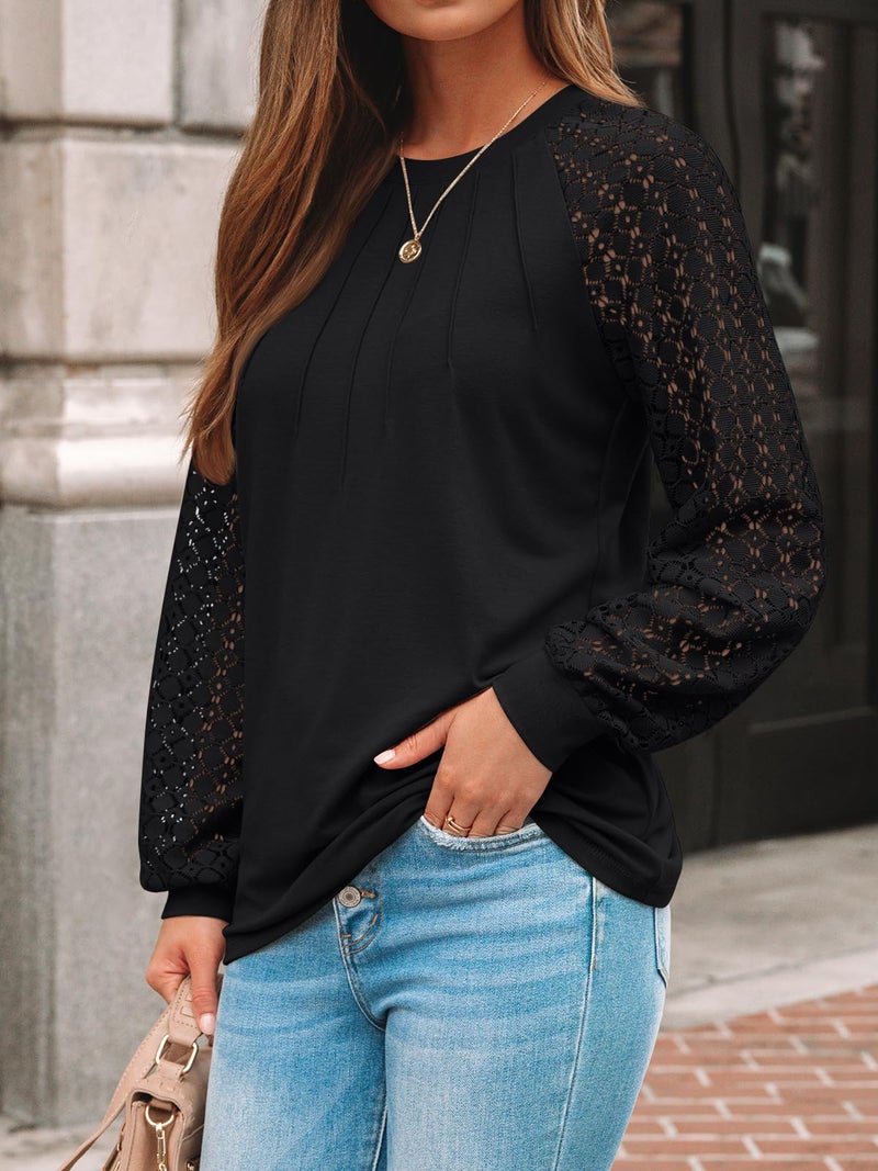AUTOMET Womens Long Sleeve Shirts Lace Tops Business Casual Blouses 2026 Fall Winter Fashion New Years Eve Nye Outfits Trendy Clothes Knit T Ladies Dressy Work Professional Clothing Black L - Image 3