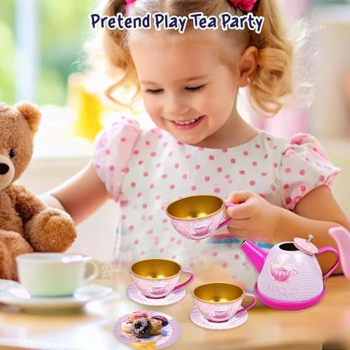 GRAPHENE Princess Pretend Play Tea Party Set for Kids – 14-Piece Kitchen Toy for Girls & Boys Ages 3-6 Fun & Safe Tea Time Role Play Gift for Toddlers & Preschoolers - Image 2