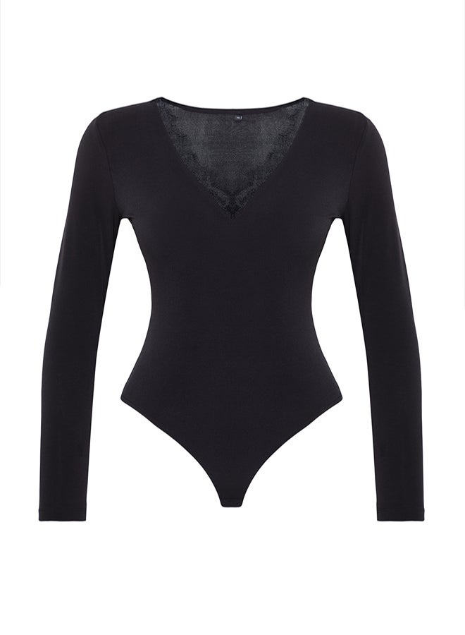 trendyol Black Knitted Lace Collar Detailed Bodysuit TPRAW25BD00007 - Image 5