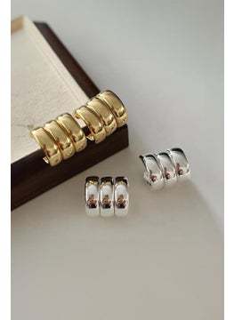 Bahels Trend Silver 3 Rows Multiple Domed Hoop Earrings  - Image 2