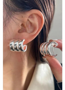 Bahels Trend Silver 3 Rows Multiple Domed Hoop Earrings  - Image 1