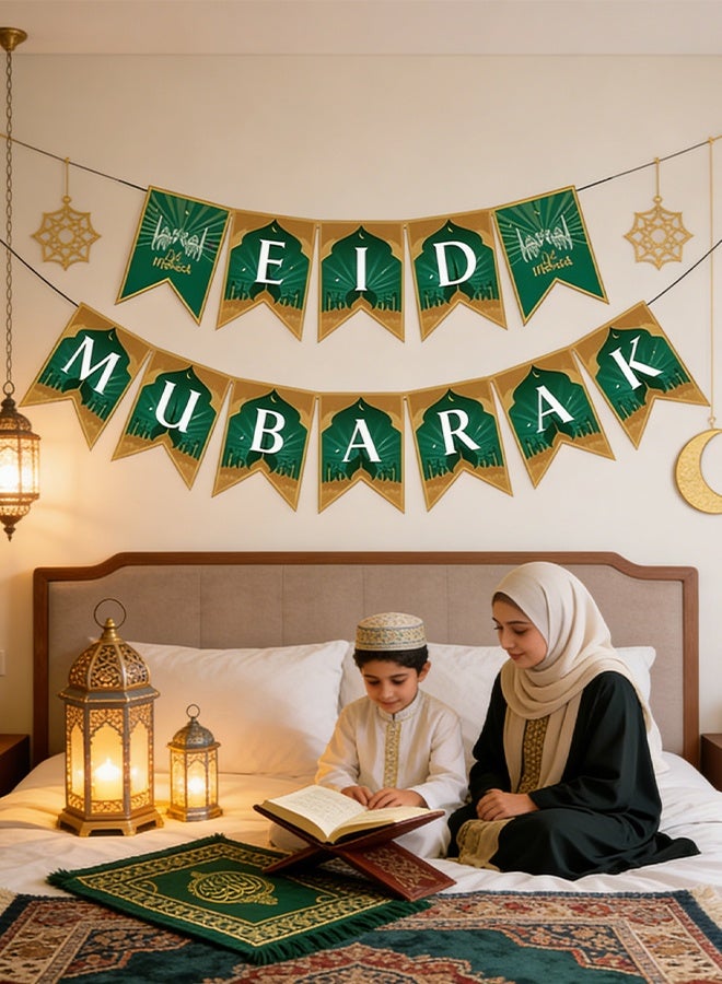 Eid Decorations for Home, Eid Mubarak Banner Ramadan Hanging Wall Decorations for Islam Festival Party,Green - view 4