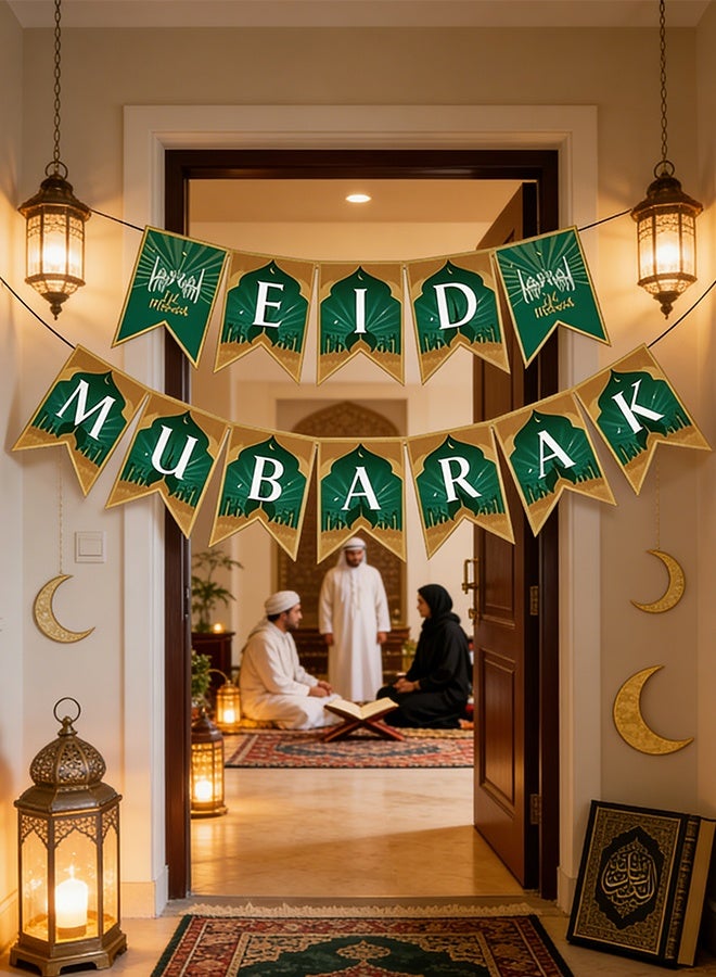 Eid Decorations for Home, Eid Mubarak Banner Ramadan Hanging Wall Decorations for Islam Festival Party,Green - view 3