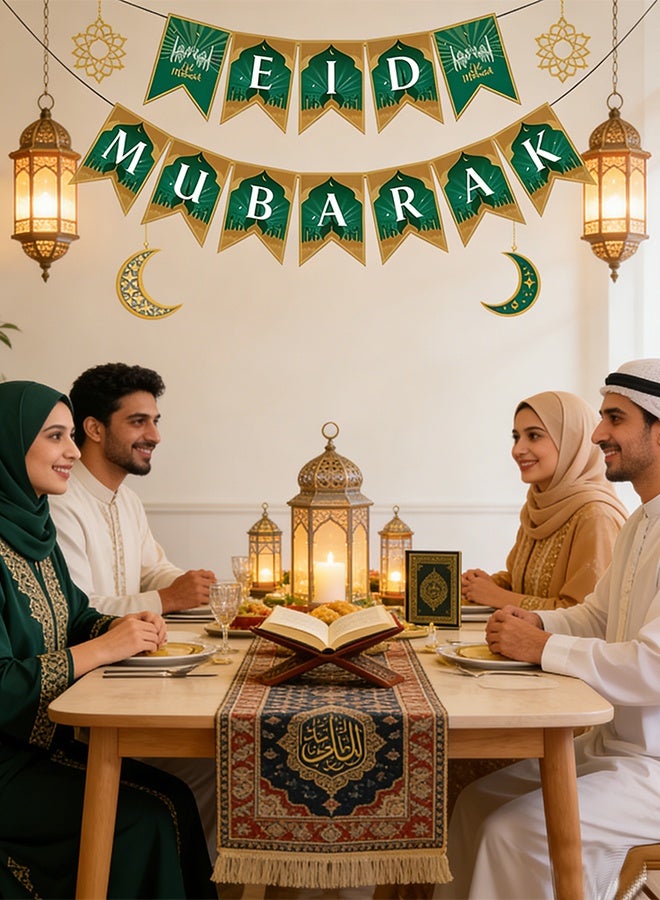 Eid Decorations for Home, Eid Mubarak Banner Ramadan Hanging Wall Decorations for Islam Festival Party,Green - view 2
