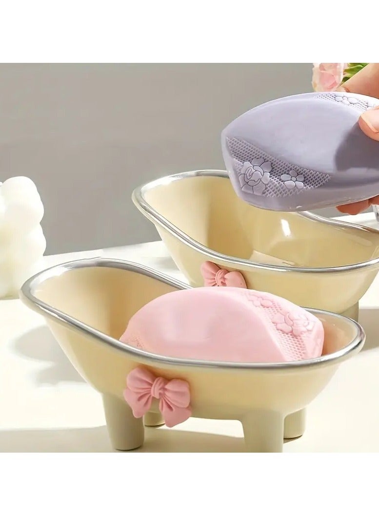 أوريتي 1pc الإبداعي لطيف القوس صابون حامل الصابون ذاتي التصريف حامل الصابون الصابون - Image 1