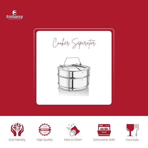 Embassy Stainless Steel Cooker Separator | Suitable for 8 litres Prestige Deluxe Alpha Stainless Steel Outer Lid Pressure Cookers | 2 Containers with Lifter | Dimension - 21.3x21.3x12.8 cm - Image 4