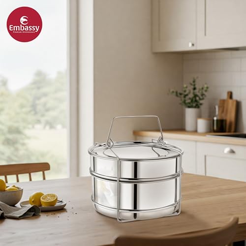 Embassy Stainless Steel Cooker Separator | Suitable for 8 litres Prestige Deluxe Alpha Stainless Steel Outer Lid Pressure Cookers | 2 Containers with Lifter | Dimension - 21.3x21.3x12.8 cm - Image 3