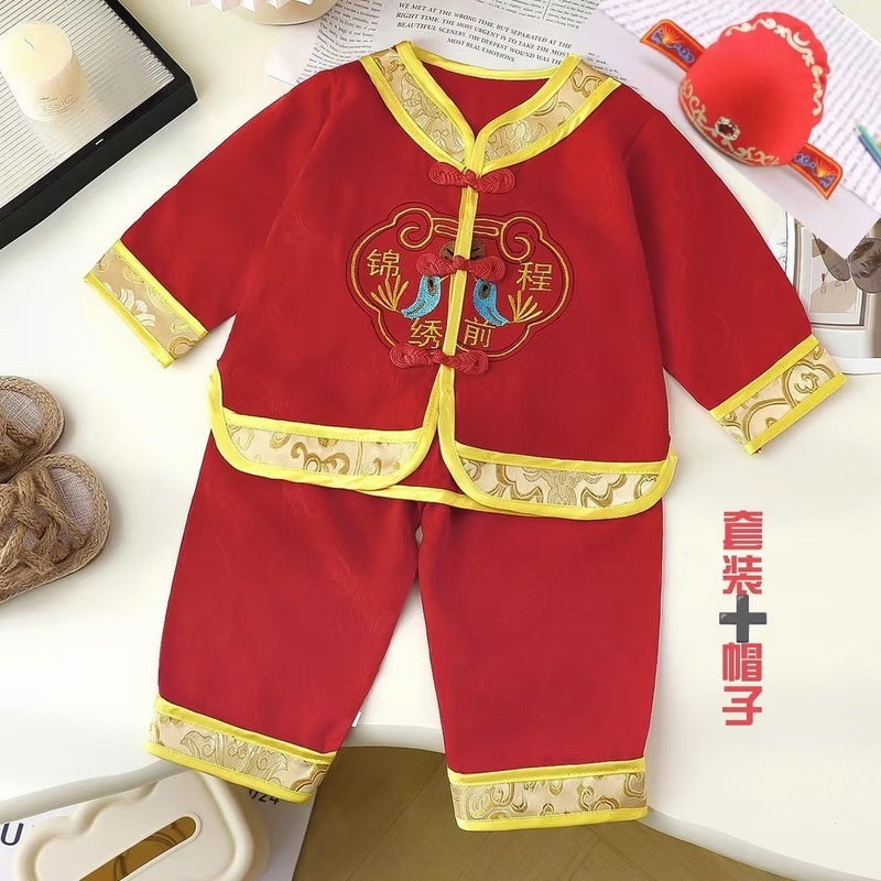 Children'S Tang Suit Full Moon Weekly Suit Summer Boys' Suit Short-Sleeved Tang Suit Chinese Style Baby Clothes - Image 1
