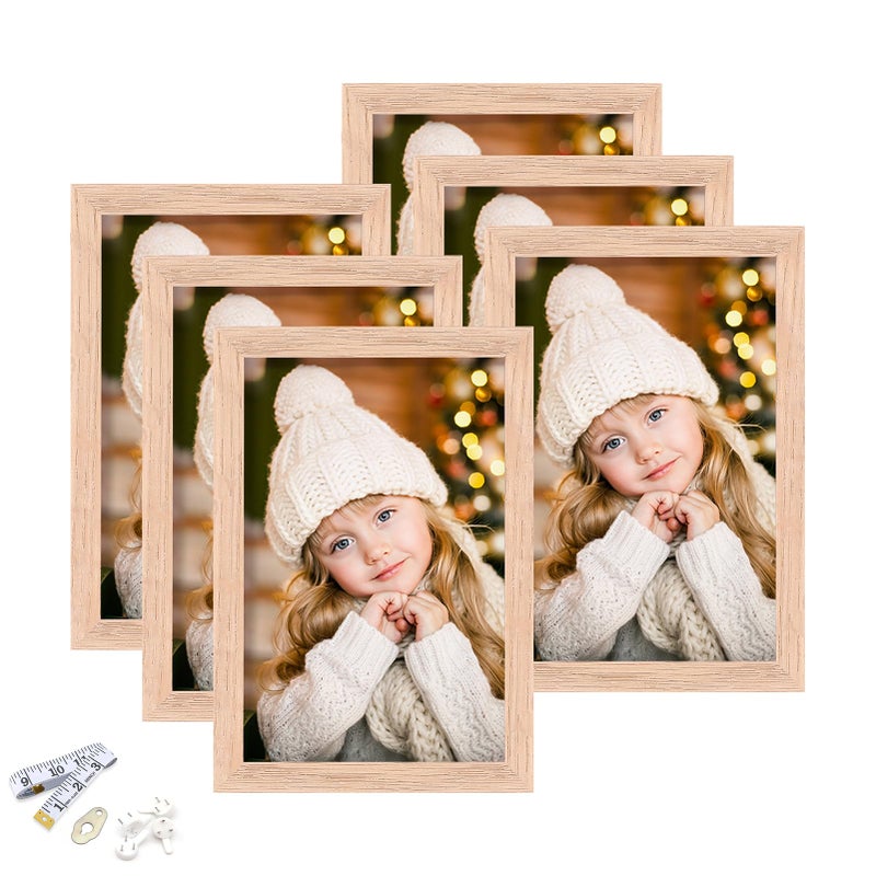 ATOBART 4x6 Picture Frame  OAK Wood Photo Frame with Perspex Glass for Vertical or Horizontal Tabletop Wall Display for Photos  Paintings  Posters  Artwork  Birthday Christmas Gift  Set of 6 - Image 1