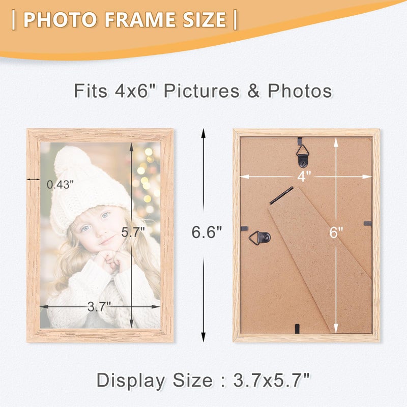 ATOBART 4x6 Picture Frame  OAK Wood Photo Frame with Perspex Glass for Vertical or Horizontal Tabletop Wall Display for Photos  Paintings  Posters  Artwork  Birthday Christmas Gift  Set of 6 - Image 2