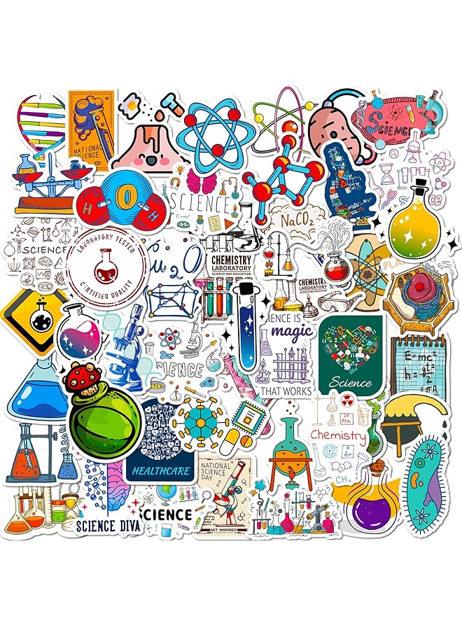 Science Stickers Pack For Kids Teens Students Teachers 50 Pcs Natural Sciences Laboratory Stickers Chemistry High School Students Waterproof Vinyl Decals For Laptop Notebook Science Classroom Decor